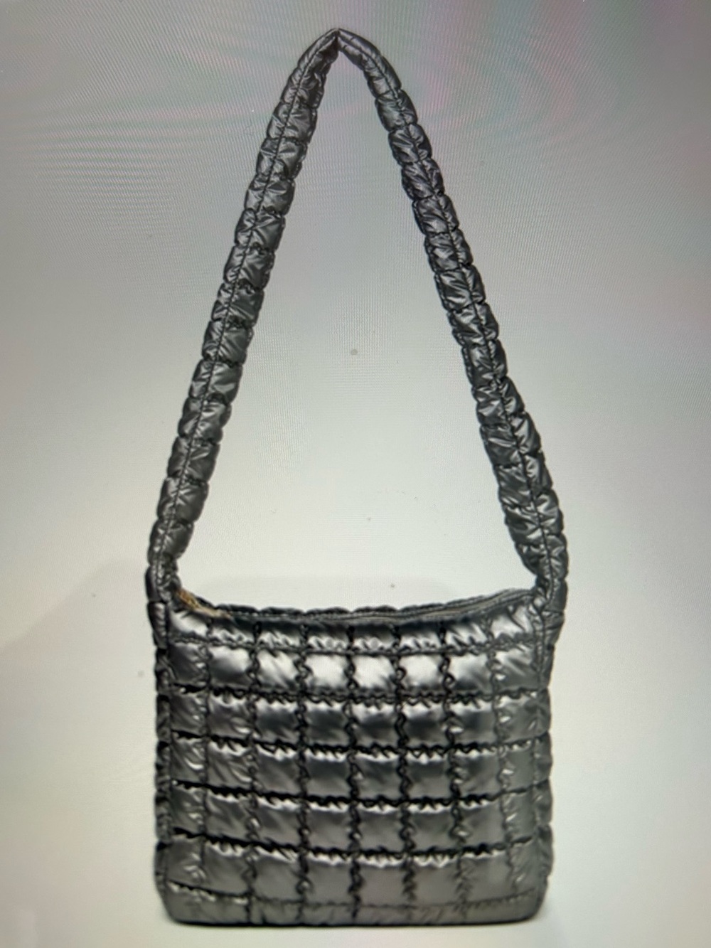 Jen & Co Katy Puffer Quilted Gunmetal Gray  Shoulder Bag Vegan. New